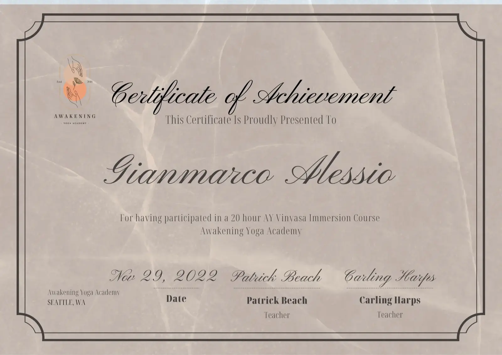 Diploma awakening yoga
